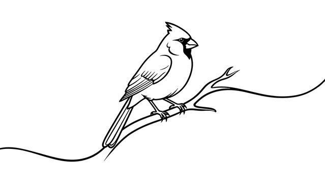 Cardinal bird perched on branch white background.