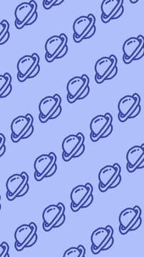 Hand-drawn planet saturn line art seamless pattern on an abstract vertical light blue background animation with cute doodle ringed planet wallpaper for astronomy and playful cosmic backdrop design.