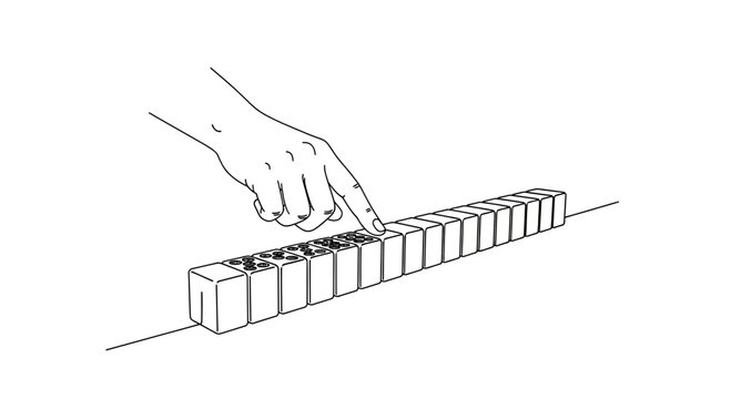 Hand pointing to a row of mahjong vector tiles