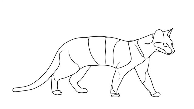 Line art drawing of a cat on white background.