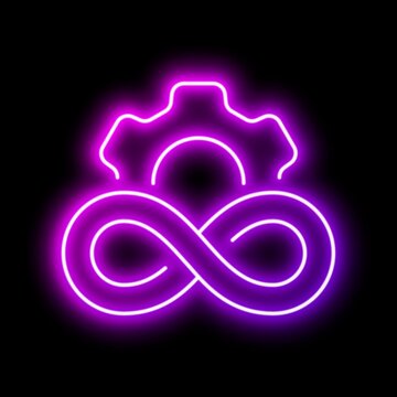Infinity Gear Showing Continuous Workflow Workflow. Neon glowing effect icon