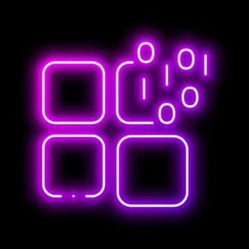 Application Grid With Binary Code For Software Menu. Neon glowing effect icon