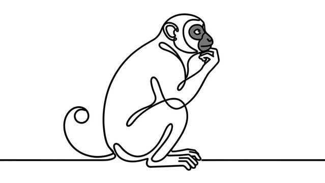 Thinking monkey illustration on white background.