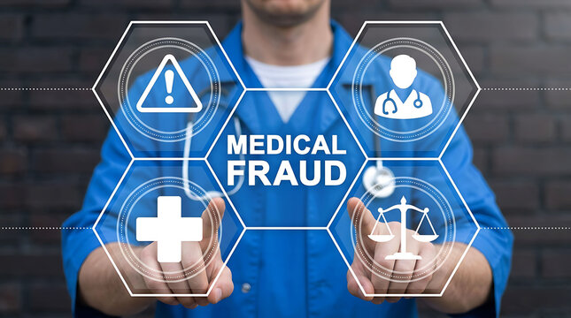 Medical fraud concept doctor touching digital icons healthcare law compliance safety