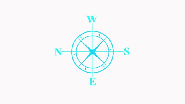 Compass Rose Navigation Icon Animation on White Background Classic Compass Rose Motion Graphic for Maps and Navigation 4K Video,