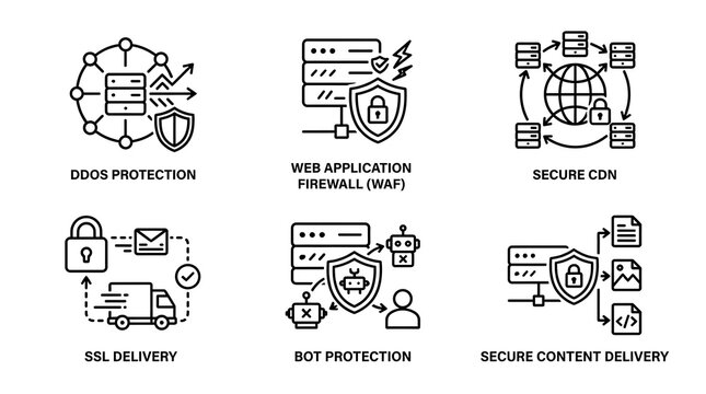 Cybersecurity and Web Infrastructure Line Icon Set