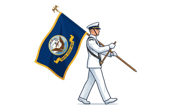 US Navy Sailor Carrying Flag Vector Illustration