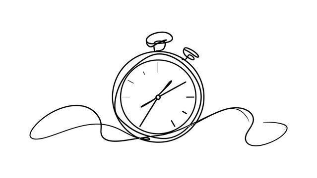 Stopwatch with flowing lines on white background.