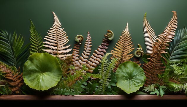 Varied Fern Fronds And Unfurling Fiddleheads In Earthy Green And Brown Tones A Natural Border Design For Organic Themes