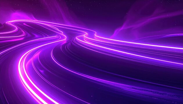 Abstract purple neon trails winding through dark futuristic space