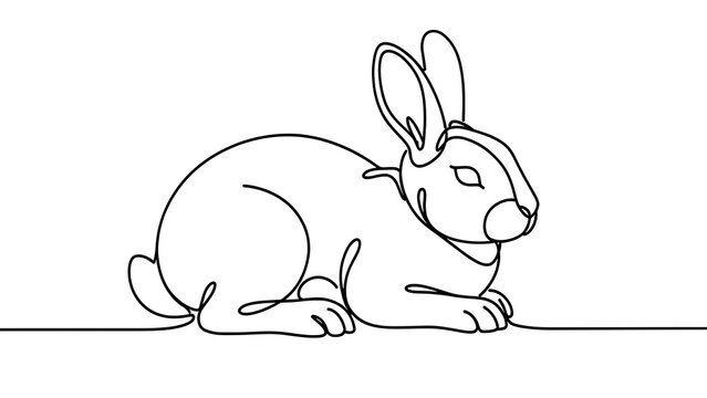 Minimalist line art rabbit illustration white background.
