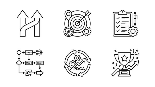Business Management and Process Optimization Line Icon Set