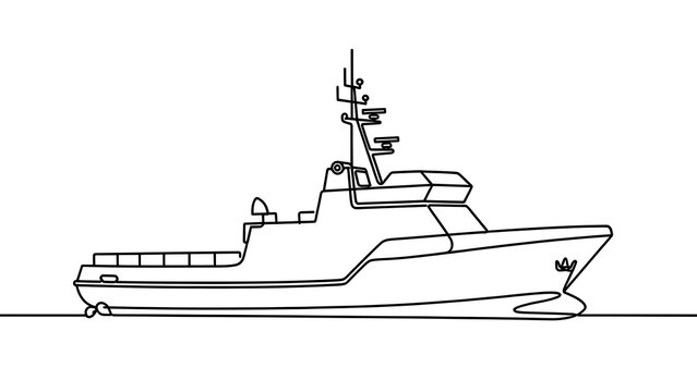 Military naval ship line drawing white background.