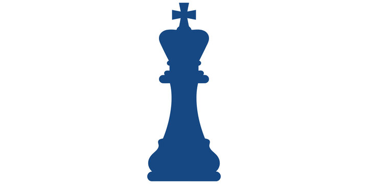 Blue chess piece king silhouette isolated on transparent background