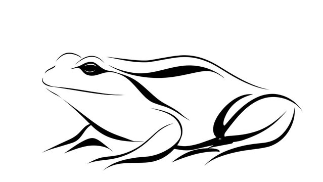 Minimalist frog illustration on white background.