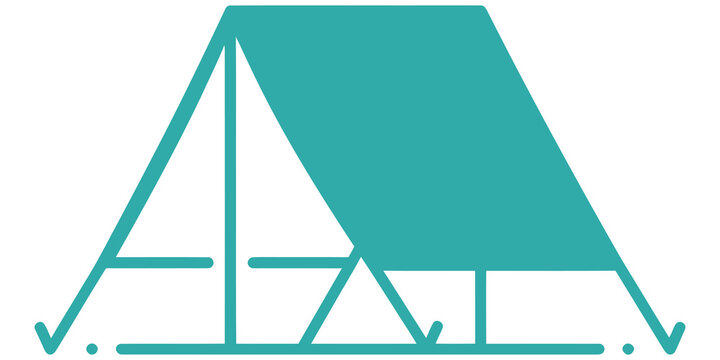 Cyan modern camping tent architectural outline icon isolated on transparent background