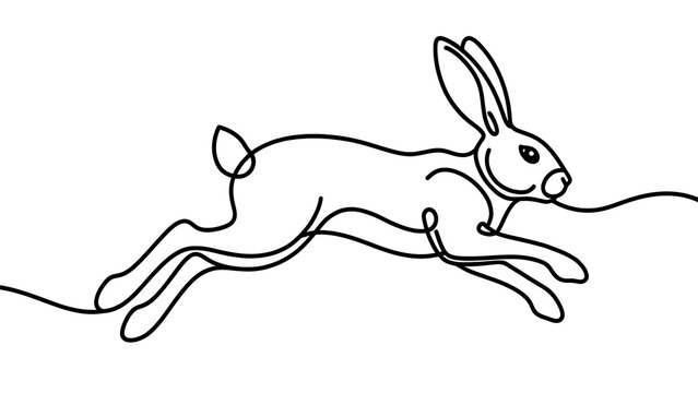 Running rabbit illustration on white background.
