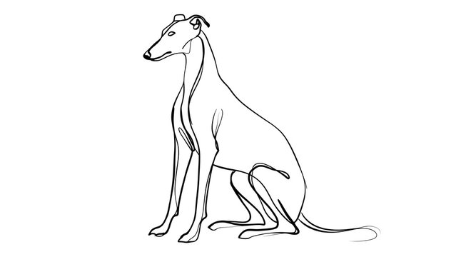 Elegant greyhound sitting illustration white background.