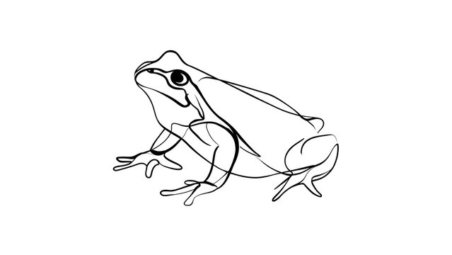 Line art frog illustration on white background.
