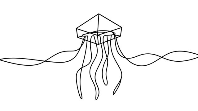 Minimalist jellyfish line art on white background.