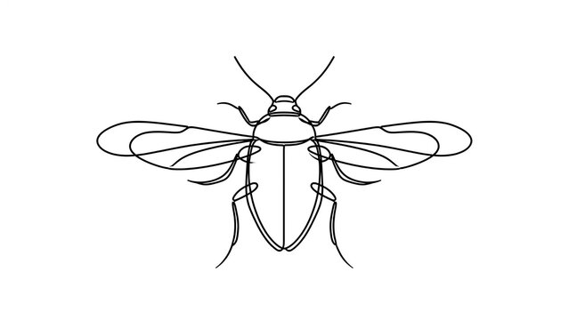 Detailed insect line art illustration white background.