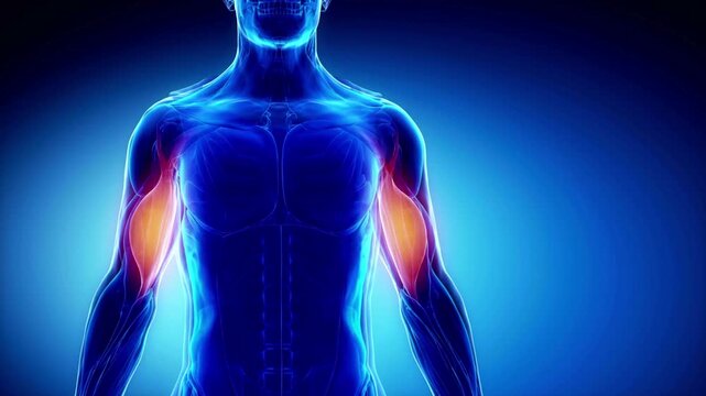 Human triceps muscle anatomy. Medical 3D rendering of arm muscular system.