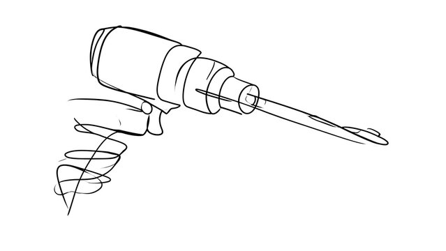 Hand drawn drill illustration on white background.