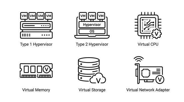 Virtualization and Cloud Computing Infrastructure Icon Set