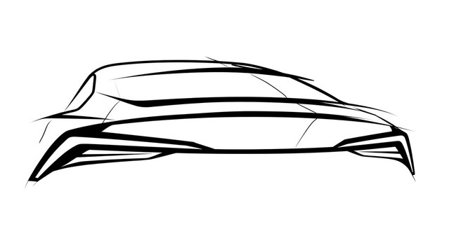 Futuristic car sketch on white background.