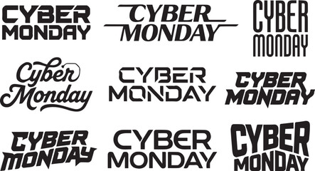 Obraz premium Tech Cyber Monday Typography Lettering Sales Text Vector Set