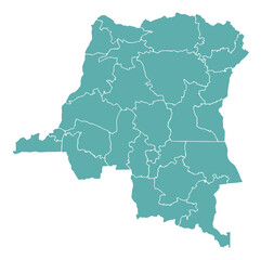 Fototapeta premium Congo Map Outline in Teal Green Map with Province Borders Flat Design Vector Illustration