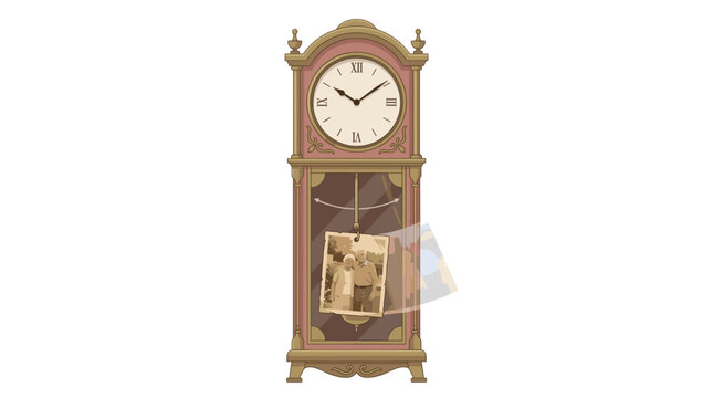 Vintage wooden grandfather clock vector illustration with pendulum isolated on white background