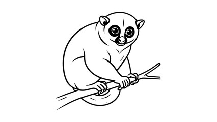 Fototapeta premium Slow loris illustration on branch white background.