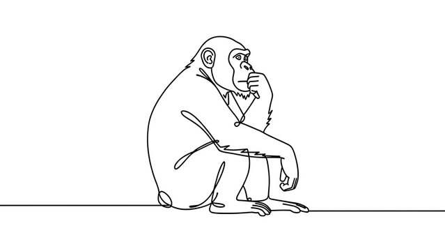 Thinking monkey illustration white background.