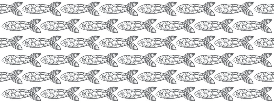 Seamless pattern of ornamental doodle fish. Vector