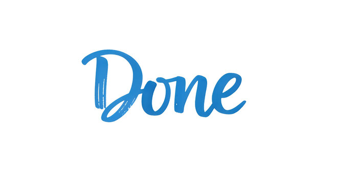 Blue cursive done text with handwritten style