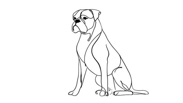 Boxer dog line art illustration white background.