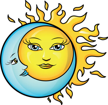 Sun and Moon Hug. vector  cartoon