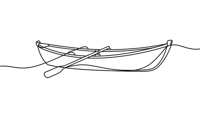 Minimalist line art canoe on white background.