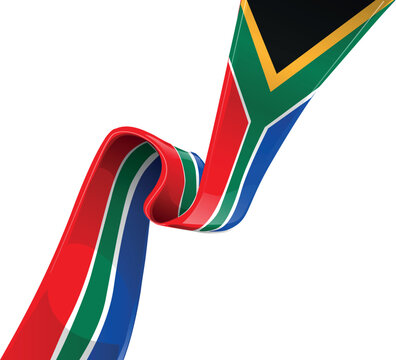 South african flag ribbon on white background
