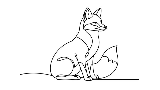 Minimalist fox line art illustration white background.