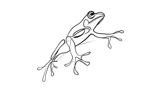 Minimalist frog line art illustration white background.