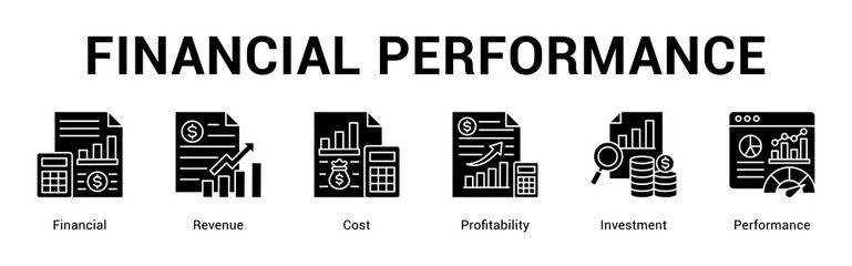 Obraz premium Financial Performance web banner icon concept, with Financial, Revenue, Cost, Profitability, Investm.