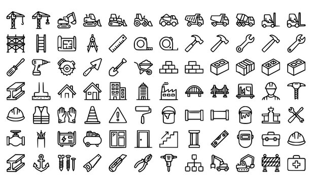 Editable Stroke Construction Line Icons Mega Pack with Building Tools and Engineering Symbols
Keywords: