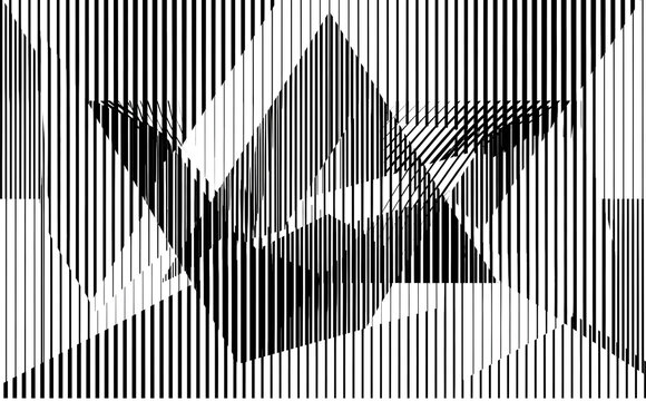 Black and white optical illusion abstract background with vertical lines and geometric shapes