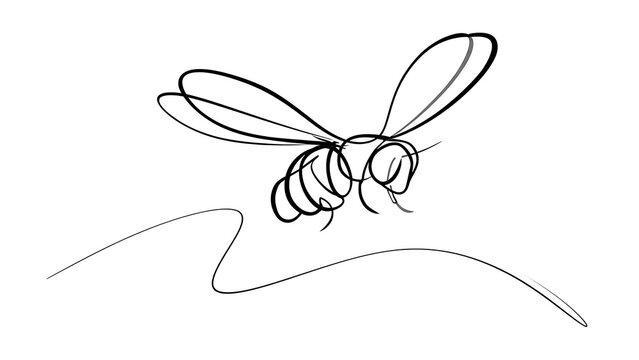 Minimalist bee drawing on white background.