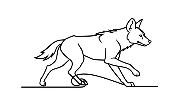 Running wolf illustration on white background.
