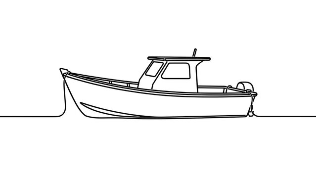 Simple fishing boat illustration on white background.