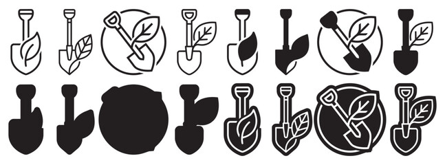 Gardening tools set with shovel and plant icons for nature and environmental conservation concepts for agriculture design. © SaHeD