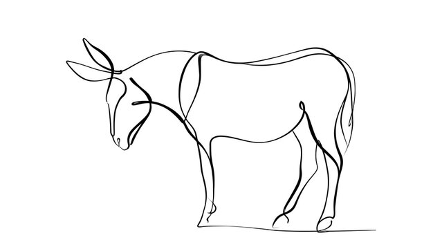 Minimalist donkey line drawing white background.